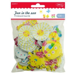 Forme Spuma Autoadeziva DACO, 100 Buc/Set, Primavara Insorita, Dimensiune Variabila, Multicolor, Accesorii Craft, Accesorii Creatie, Iepure Spuma, Fluturi Spuma, Flori Spuma, Puisor din Spuma, Soare din Spuma