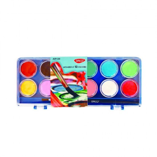 Acuarele DACO 12 Culori cu Pensula, Culori Pictura, Acuarele Scoala, Acuarele Pictura, Paleta de Acuarele, Set Culori Acuarele, Acuarele Scolare, Materiale Arta, Materiale de Pictura