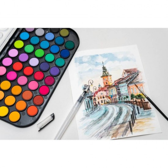 Acuarele cu 2 Pensule Daco, 48 de Culori, Culori Pictura, Acuarele Scoala, Acuarele Pictura, Paleta de Acuarele, Set Culori Acuarele, Acuarele Scolare, Materiale Arta, Materiale de Pictura, Accesorii Pictura, Paleta Pictura, Set Paleta cu Pensule