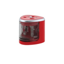 Ascutitoare Dubla Electrica Daco, cu Baterii si Container, pentru Creioane de 6/12 mm, Plastic, Rosie, Ascutitoare Electrica pentru Creioane, Ascutitoare cu Container, Ascutitoare cu Baterii, Ascutitoare de Creioane Electrica