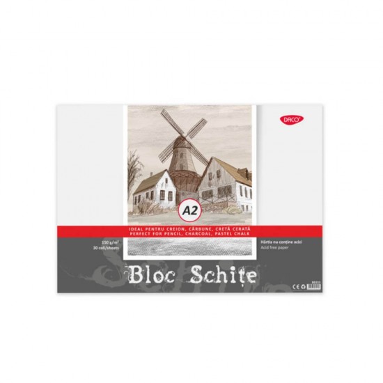 Bloc A2 pentru Schite Daco, 30 File, 42x59.4 cm, 150 g/mÂ², Hartie Alba, Bloc Schite Daco, Bloc Schite A2, Bloc Schite, Bloc Schite Foi Albe, Bloc Schita Alba, Bloc de Desen, Materiale Arta