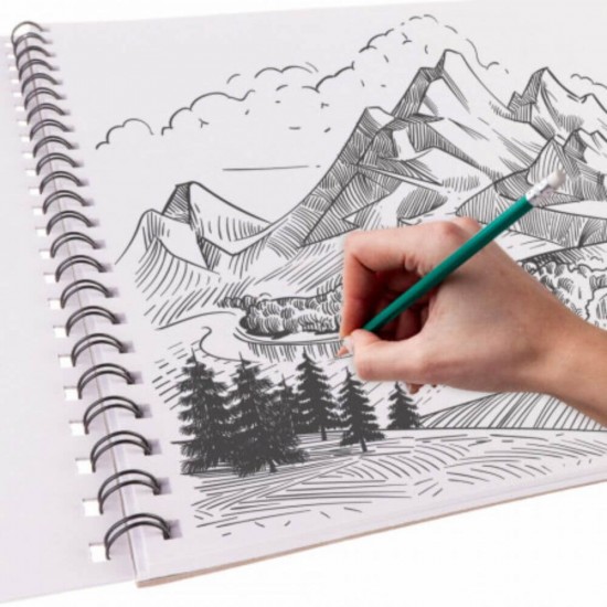 Bloc A3 pentru Schite DACO, 80 File, 100 g/m², Hartie Alba, Bloc Copertat si Spiralat, Bloc Hartie Legata cu Spira, Bloc de Schite cu Coperta, Hartii pentru Schite Daco, Bloc de Desen cu Spirala, Hartie pentru Carbune Grafit Creion sau Creta Cerata,