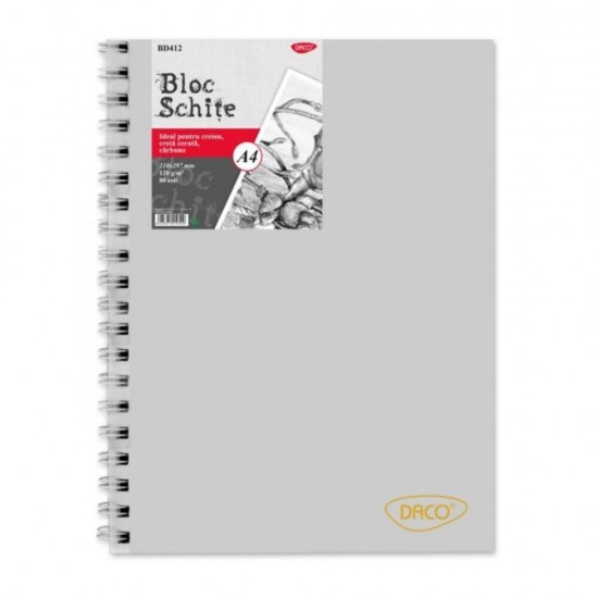 Bloc A4 pentru Schite DACO, 80 File, 120 g/mÂ², Hartie Alba, Bloc Schite DACO, Bloc Schite A4, Bloc Schite, Bloc Schite Foi Albe, Bloc Schita Alba, Bloc de Desen, Materiale Arta