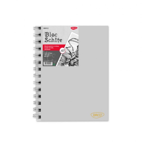 Bloc A5 pentru Schite Daco, 80 File, 120 g/mÂ², Hartie Alba, Coperta Intarita, Bloc Schite Daco, Bloc Schite A5, Bloc Schite, Bloc Schite Foi Albe, Bloc Schita Alba, Bloc de Desen, Materiale Arta