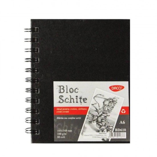 Bloc A6 Daco, pentru Schite, 80 File, 100 g/mÂ², Hartie Alba, Bloc Schite DACO, Bloc Schite A6, Bloc Schite, Bloc Schite Foi Albe, Bloc Schita Alba, Bloc de Desen, Materiale Arta