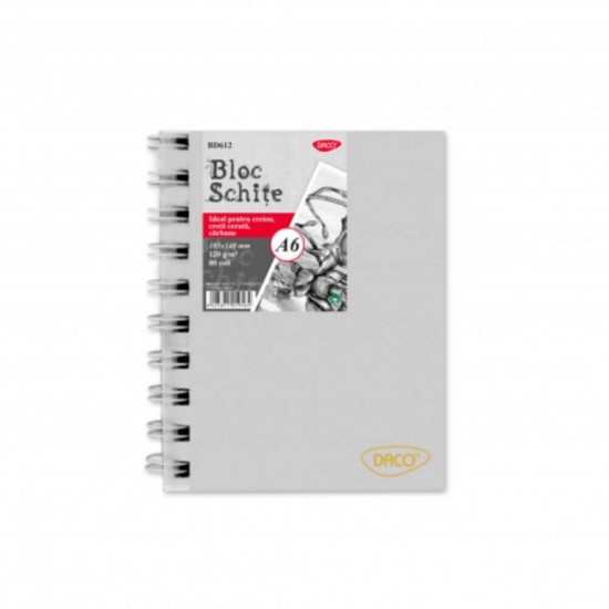 Bloc A6 pentru Schite DACO, 80 File, 120 g/mÂ², Hartie Alba, Bloc Schite DACO, Bloc Schite A6, Bloc Schite, Bloc Schite Foi Albe, Bloc Schita Alba, Bloc de Desen, Materiale Arta