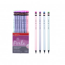 Creioane Grafit Cu Radiera Daco Perla, Mina Hb, Corp Rotund De Lemn Negru