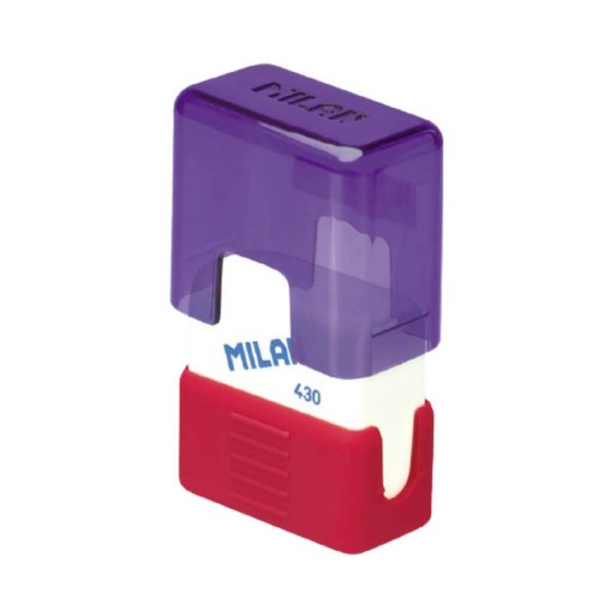 Radiera MILAN School 430, Carcasa Protectoare din Plastic Mov/Visiniu, Cauciuc Sintetic, Radiera Alba, Radiere din Cauciuc, Radiere si Gume de Sters, Guma de Sters Creion, Guma de Sters, Radiera in Carcasa, Radiere MILAN, Rechizite Scolare