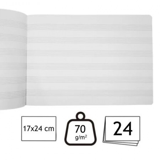 Caiet Muzica DACO, Dimensiuni 17x24 cm, 24 File, Coperta din Plastic, Diferite Culori: Albastru, Roz, Verde, Gri