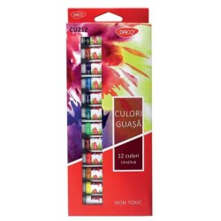 Culori Guasa DACO, 12 Culori/Set, 12 ml/Tub, Model Brilia, Model Brilia, Model Brilia, Culori Guase, Vopsea Guasa, Vopsele Guase, Guasa Set, Culori pentru Pictat Lavabile, Culori Pictura, Culori pentru Desen