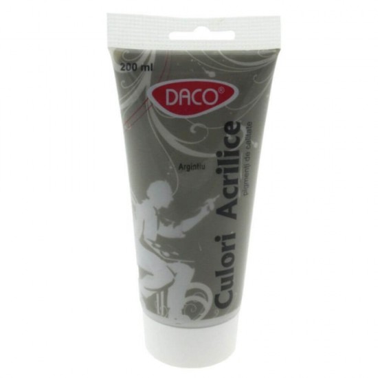 Vopsea Tempera Acrilica Argintiu DACO, 200 ml, Tempera Acrilica, Culori Acrilice, Vopsea Acrilica, Vopsele Acrilice, Tempera Acril, Vopsea Argintie Acril, Acrilica Auriu, Acril Culoare Argintie, Culori pentru Pictat, Culori Pictura,  Culoare Acril