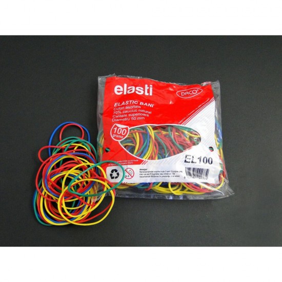 Set Elastice pentru Bani Daco, 100 g, Multicolor, Cauciuc Natural, Diametru 50 mm, Elastice, Elastice Bani, Set Elastice Bani, Set Elastice, Elastice Bani Multicolore, Elastice Bani 100g