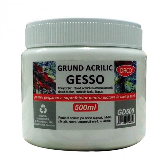 Grund Acrilic DACO, 500 ml, Ideal pentru Prepararea Suprafetelor de Lucru in Ulei si Acril, Grund Acrilic pentru Panza, Grund Acrilic Pregatire Suprafete Pictura, Grund Pictura Ulei, Grund pentru Pictura, Grunduri Pictura Ulei, Grund Pictura Acril