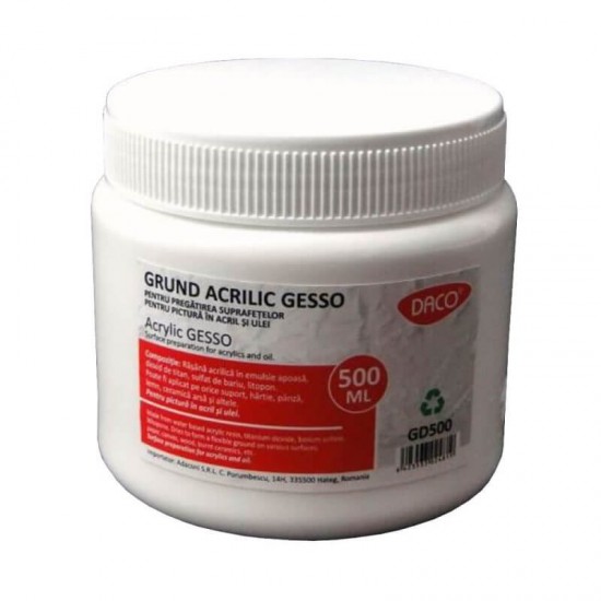 Grund Acrilic DACO, 500 ml, Ideal pentru Prepararea Suprafetelor de Lucru in Ulei si Acril, Grund Acrilic pentru Panza, Grund Acrilic Pregatire Suprafete Pictura, Grund Pictura Ulei, Grund pentru Pictura, Grunduri Pictura Ulei, Grund Pictura Acril