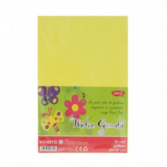 Hartie Gumata DACO, 20x30 cm, 10 Coli/Top, Galbena, Hartie Gumata, Hartie Gumata pentru Scoala, Hartie Gumata Galbena, Coala Gumata, Coala Gumata Galbena, Hartie Decorativa, Rechizite Scolare