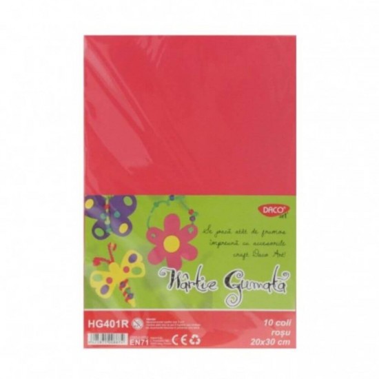 Hartie Gumata DACO, 20x30 cm, 10 Coli/Top, Culoare Rosu, Hartie Gumata, Hartie Gumata pentru Scoala, Hartie Gumata Rosie, Coala Gumata, Coala Gumata Rosie, Hartie Decorativa, Rechizite Scolare