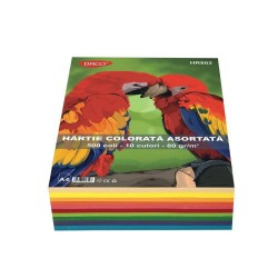 Hartie Colorata Asortata DACO A4, 80 g/mÂ², 500 Coli/Top, 10 Culori, Top Hartie Colorata, Coli Colorate, Hartie Color A4, Hartie Colorata, Foi de Hartie Colorate, Hartie Copiator Color, Coli A4 Colorate, Foi A4 Colorate, Rechizite Scolare, Papetarie