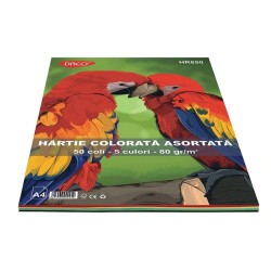 Hartie Colorata Asortata DACO A4, 80 g/mÂ², 50 Coli/Top, 5 Culori, Top Hartie Colorata, Coli Colorate, Hartie Color A4, Hartie Colorata, Foi de Hartie Colorate, Hartie Copiator Color, Coli A4 Colorate, Foi A4 Colorate, Rechizite Scolare, Papetarie