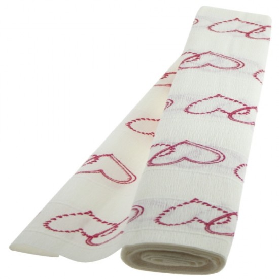 Hartie Floristica Alb + Inimi 1-h 50x250cm 180g