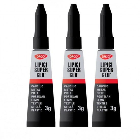 Adeziv Universal Transparent DACO, Model Super Glu, 3 g, Adeziv Instant, Lipici Universal, Lipici Transparent, Lipici pentru Craft, Adeziv Daco, Lipici Uscare Instanta, Super Glue