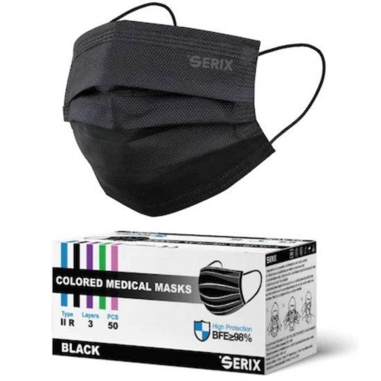 Set 50 Masti Medicale Serix, Tip 2R, 3 Straturi, de Unica Folosinta, Negru