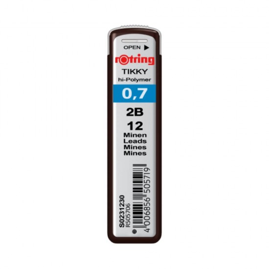 Mine Creion Mecanic ROTRING, 2B, 0.7 mm, 12 Buc/Set, Rezerve Creioane Mecanice 2B, Mine pentru Creioane Mecanice 2B, Rezerva Creion Mecanic 0.7 mm, Mina pentru Creioane Mecanice, Rezerve pentru Creioane Mecanice, Instrumente de Scris