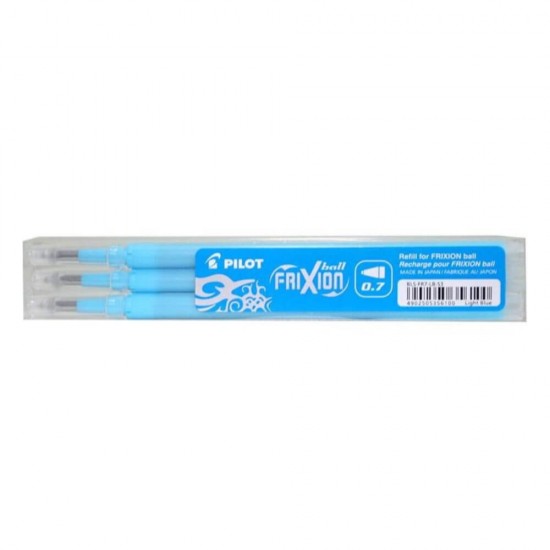 Set 3 Rezerve Roller PILOT Frixion, 0.7 mm, Albastru Deschis, Rezerve Rollere cu Gel Termosensibil, Rezerve pentru Rollere 0.7 mm, Rezerva pentru Roller PILOT, Rezerve Mina Albastra Roller, Seturi de Rezerve pentru Roller PILOT, Rezerve PILOT FRIXION