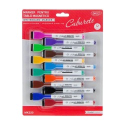 Set 12 Markere Tabla Magnetica DACO cu Burete, 12 Culori Diferite, Marker, Markere Colorate, Markere cu Cerneala Colorata, Set Markere Colorate, Markere Nepermanente Tabla, Markere Colorate Tabla Magnetica, Markere Whiteboard