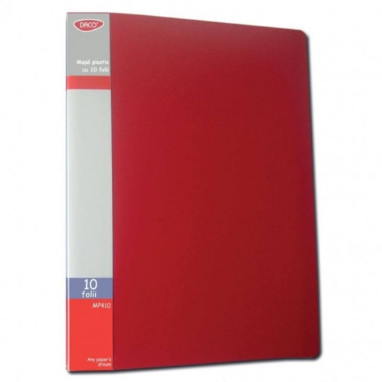 Mapa Plastic A4 cu 10 Folii DACO, Culoare Rosie, Mapa cu Folii, Mape din Plastic cu Folii, Mapa pentru Documente, Mapa Documente Plastic, Mape Arhivare, Dosare Documente, Dosar Arhivare, Dosare Plastic