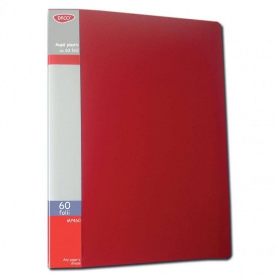 Mapa Plastic A4 cu 60 Folii DACO, Culoare Rosie, Mapa cu Folii, Mape din Plastic cu Folii, Mapa pentru Documente, Mapa Documente Plastic, Mape Arhivare, Dosare Documente, Dosar Arhivare, Dosare Plastic