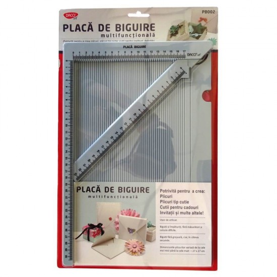 Placa Biguire Daco si Cutit Biguire, 30.5x17 cm, Plastic, Albastru, pentru Confectionarea Felicitarilor si Plicurilor, Set Cutit si Placa Biguire Multifunctionala, Placa Biguit Hartie, Placi Biguire Hartii, Cutit Biguit Hartie