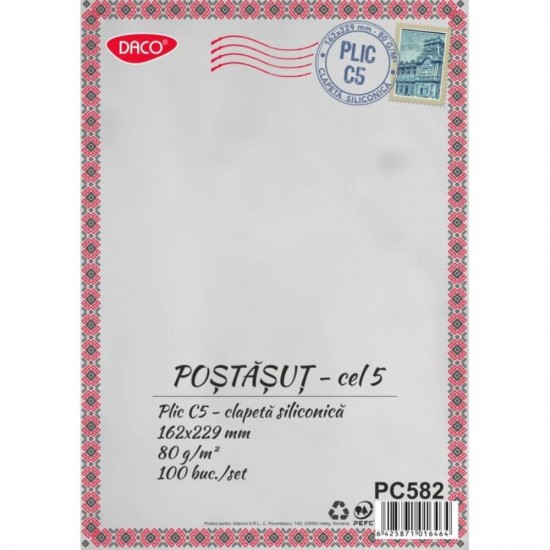 Plic Siliconic Daco, C5, 162x229 mm, 100 Buc/Set, Alb, cu Lipire Siliconica, 80 g/mÂ², Tip Lipire Siliconic, Plic cu Clapeta Siliconica, Plic Mediu Corespondenta, Plic Hartie Alba, Plic Posta, Plicuri Posta, Plicuri Albe din Hartie, Plic Alb Hartie