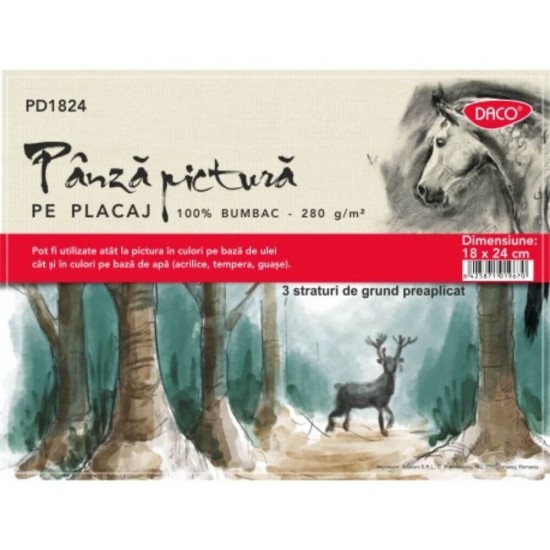 Panza Pictura pe Placaj DACO, 18x24 cm, 280 g/mÂ², 3 Straturi de Grund Preaplicat, Panza pentru Pictura, Panza pe Placaj Bumbac, Placaj Lemn cu Panza, Placaj cu Panza Bumbac, Panza pe Placaj Lemn, Materiale pentru Pictura, Panza Daco