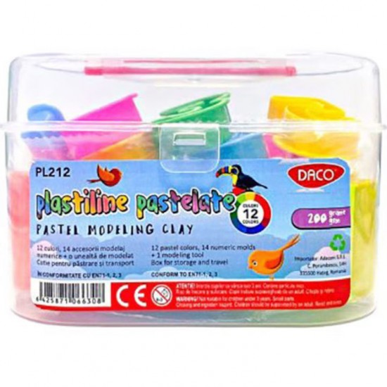 Plastilina 12 Culori Pastel Daco, 200 G Plus 15 Accesorii