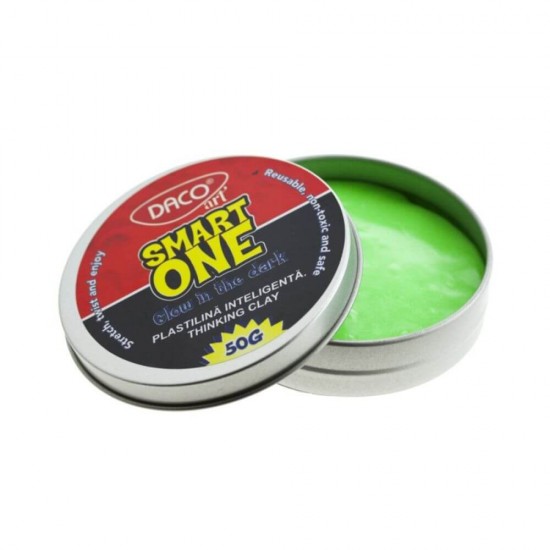Plastilina DACO Smart One, 4 Culori, 50 g, Model Glow in The Dark, Plastilina Inteligenta, Plastilina Colorata Fosforescenta, Plastilina pentru Copii, Plastilina pentru Modelat, Plastilina Modelatoare, Plastiline pentru Gradinita, Set Plastilina
