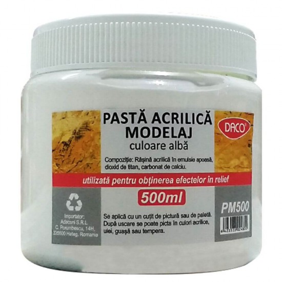 Pasta Acrilica Modelaj Daco, 500 ml, Alba, pentru Obtinerea Efectelor in Relief, Pasta Pictura in Relief, Pasta Modelabila Daco, Acrylic Modelling Paste,  Pasta Acrilica de Efect, Pasta Acrilica pentru Modelaj in Relief