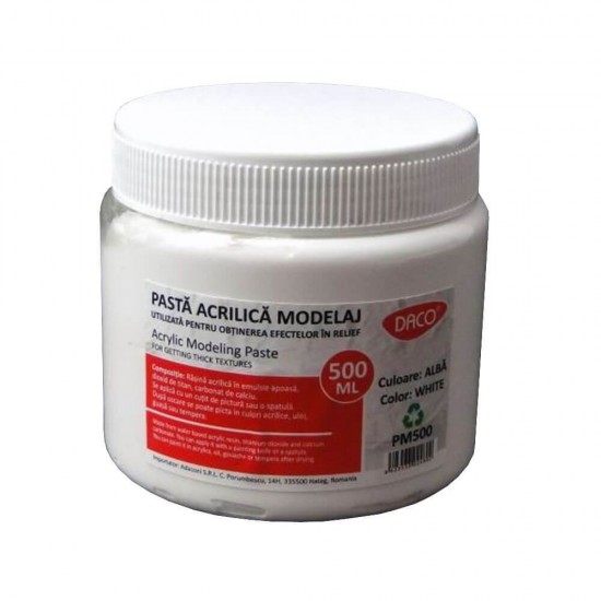 Pasta Acrilica Modelaj Daco, 500 ml, Alba, pentru Obtinerea Efectelor in Relief, Pasta Pictura in Relief, Pasta Modelabila Daco, Acrylic Modelling Paste,  Pasta Acrilica de Efect, Pasta Acrilica pentru Modelaj in Relief