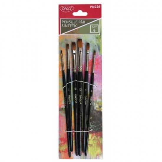 Pensule DACO, 6 Buc/Set, Varf Drept cu Par Sintetic, Pensule Pictura, Pensule Daco, Pensule Pictura Daco, Pensule Par Sintetic, Pensula din Par Sintetic, Pensule Pictura Tempera, Pensule Varf Drept, Pensula Pictura Varf Drept