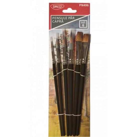 Pensule DACO, Varf Rotund/Drept cu Par de Capra, 6 Buc/Set, Pensula Pictura, Pensule Pictura, Pensule DACO, Pensule Pictura DACO, Pensule Par de Capra, Pensula Par de Capra, Pensule Pictura Acrilice, Pensule Pictura Tempera