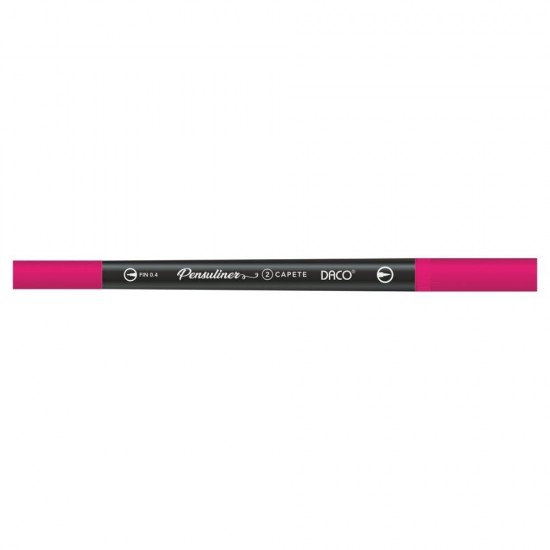 Pix Liner cu Doua Capete Daco Pensuliner, Varf Metalic 0.4 mm si Varf Tip Pensula, Fucsia, Pixuri Linere, Linere Daco, Pix cu Doua Capete, Pixuri Doua Capete, Liner Subtire, Liner 0.4 mm, Liner Roz, Pix Roz, Pixuri Roz
