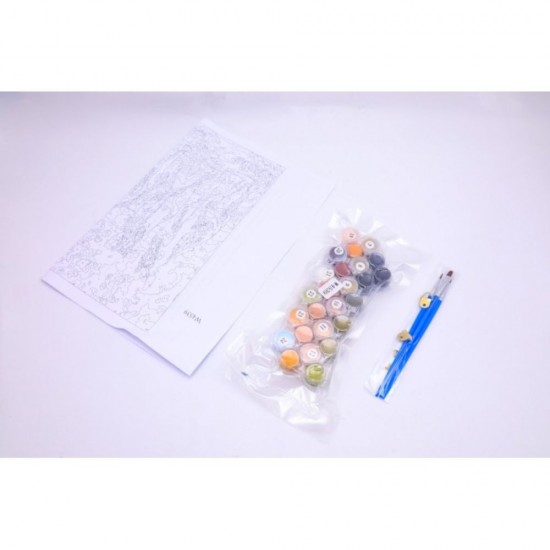 Panza Pictura Daco pe Numere, Material Bumbac, Dimensiune 30x40 cm, Gramaj 280 g/mÂ², 24 Culori Acrilice si 3 Pensule Incluse in Set, Model Cai