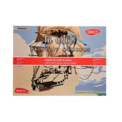 Panza Pictura Daco pe Numere, Material Bumbac, Dimensiune 30x40 cm, Gramaj 280 g/mÂ², 24 Culori Acrilice si 3 Pensule Incluse in Set, Model Nava