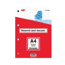 Rezerva Daco Caiet Mecanic, A4, 50 File, Dictando, 70 g/mÂ², Rezerve Caiete Mecanice, Foi de Rezerva A4 Liniate, File de Rezerva cu Linii, Rezerva Hartie Liniata, Rezerve Hartii Caiet Mecanic, Set Rezerve Caiet Mecanic