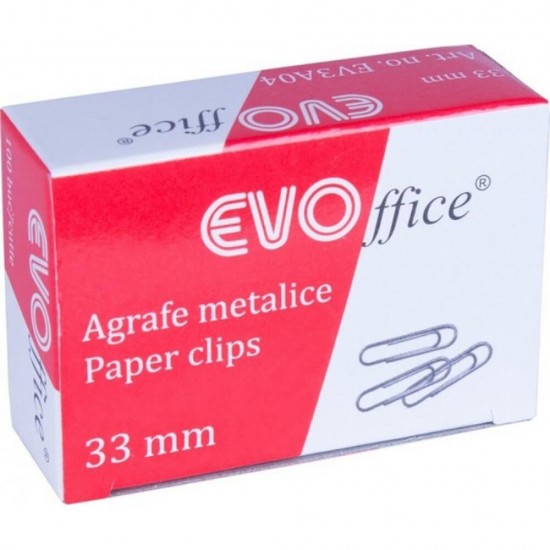 Agrafe Metalice EVOffice 33 mm, 100 Buc/Bax - Clipsuri Hartie