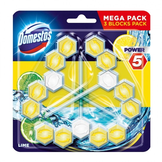 Odorizant de Toaleta Domestos Power 5 Lime, 3 x 55 g