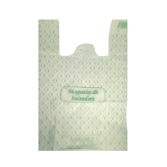 Cutie 500 Pungi Biodegradabile Albe, Model Imprimat, Dimensiune 24x6x44 cm, Grosime 17 MIC - Plase Ecologice si Reciclabile