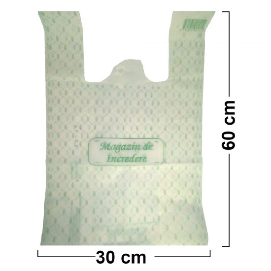 Set 50 Pungi Biodegradabile Albe, Model Imprimat, Dimensiune 30x9x60 cm, Grosime 23 MIC - Ambalaje Ecologice