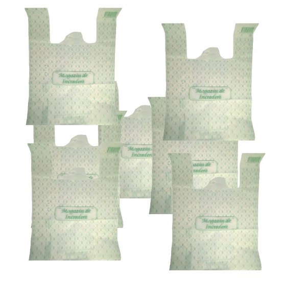 Set 500 Pungi Biodegradabile Albe, Model Imprimat, Dimensiune 30x9x60 cm, Grosime 23 MIC, Pungi Biodegradabile, Sacose din Plastic Bio, Pungi ECO, Plase Ecologice, Sacose Biodegradabile din Porumb, Saci Biodegradabili, Sacose Tip Maieu Bio