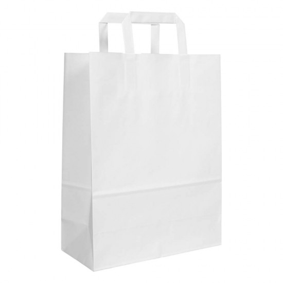 Set 250 Pungi din Hartie Alba cu Maner Plat BisBags, 30x20x33 cm, 70 g/mÂ², Sacose Cumparaturi, Sacose Livrari, Pungi Hartie Cumparaturi, Sacose Cadouri, Pungi Cadouri, Punga pentru Cadou, Sacosa de Cadou, Punga cu Maner, Pungi Albe, Pungi Hartie