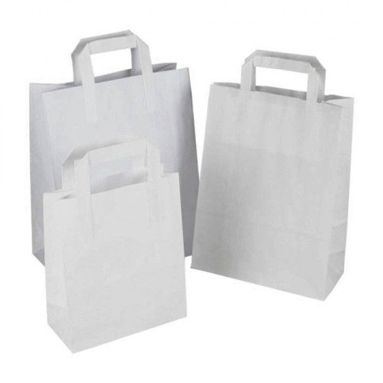 Set 250 Pungi din Hartie Alba cu Maner Plat BisBags, 30x20x33 cm, 70 g/mÂ², Sacose Cumparaturi, Sacose Livrari, Pungi Hartie Cumparaturi, Sacose Cadouri, Pungi Cadouri, Punga pentru Cadou, Sacosa de Cadou, Punga cu Maner, Pungi Albe, Pungi Hartie